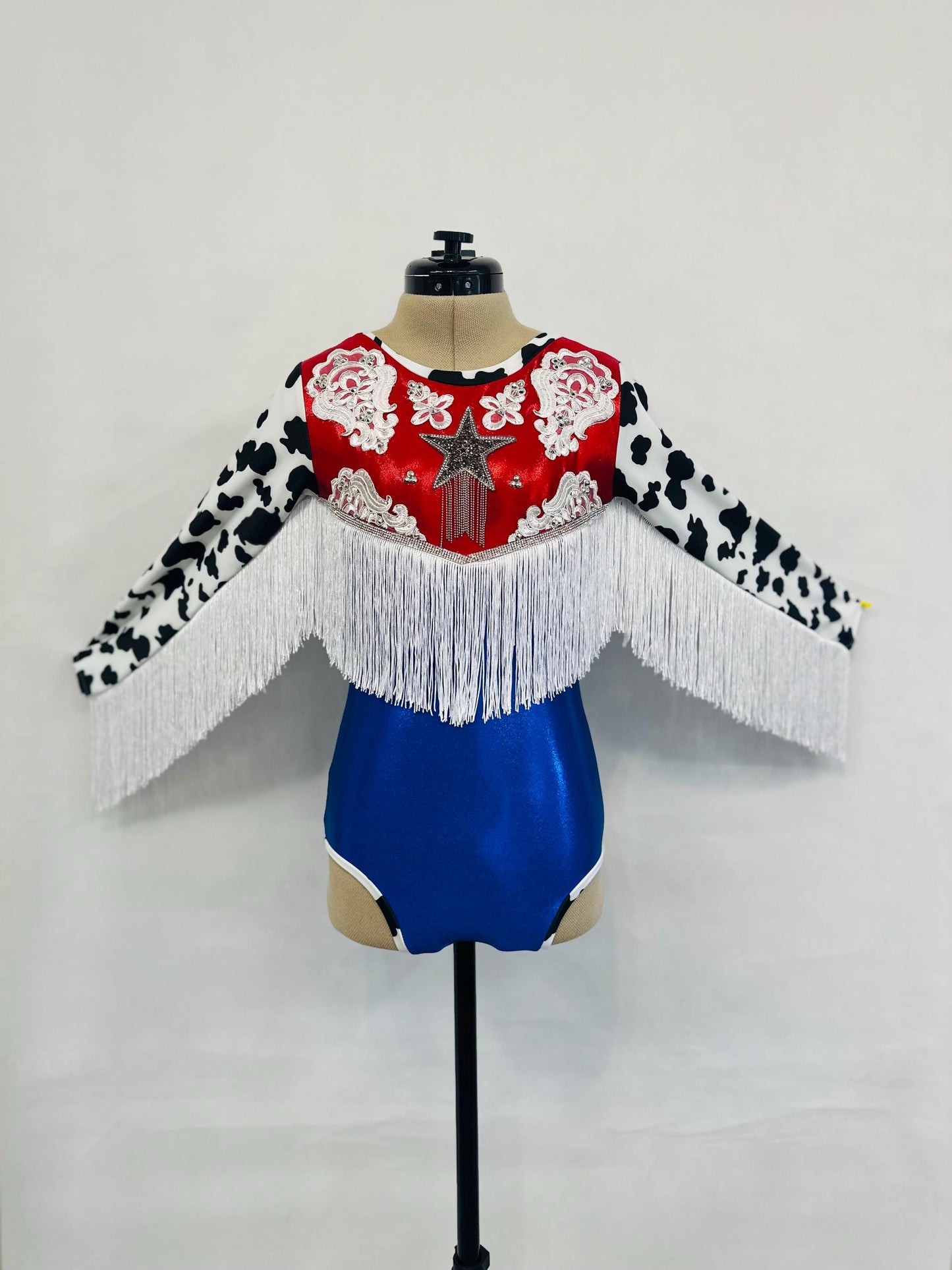 Lone Star Fringe Leotard  Show-Stopping Western Glam for Rodeo, Dance, and Patriotic Events Available in a wide range of sizes.