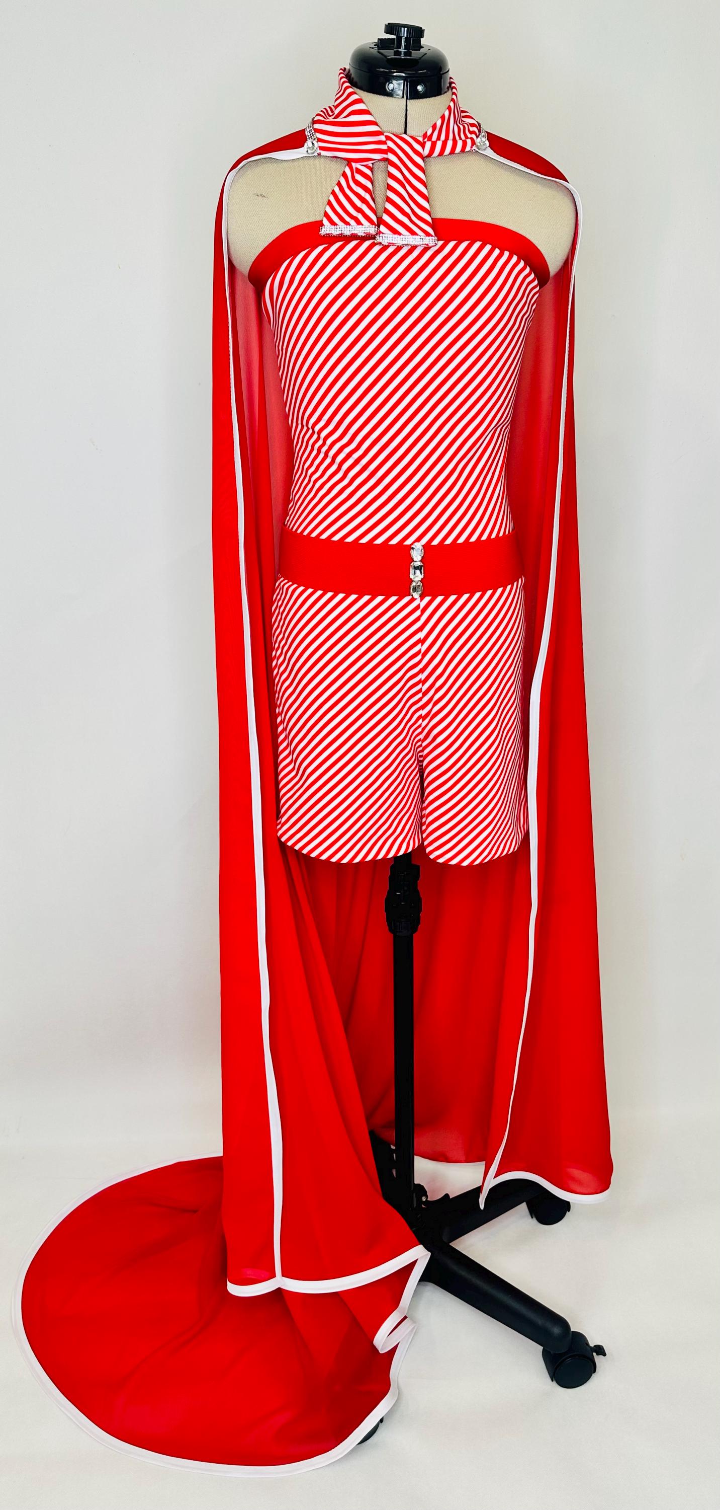 Women's Candy Cane Chic Romper & Cape Set  Adults