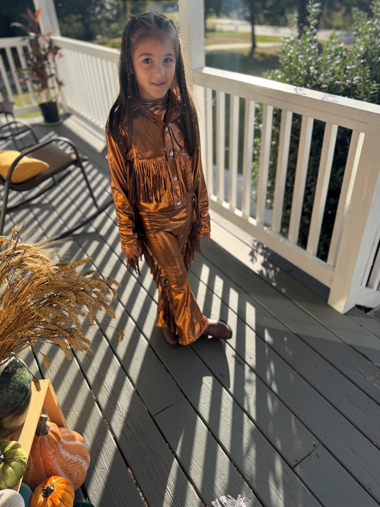 8Cowgirl Couture Fringe Set(InfantJuniors)Matte or Metallic Lycra Mystique|60+ Colors|Boots & Hat Sold Separately. Handmade Wholesome Goods