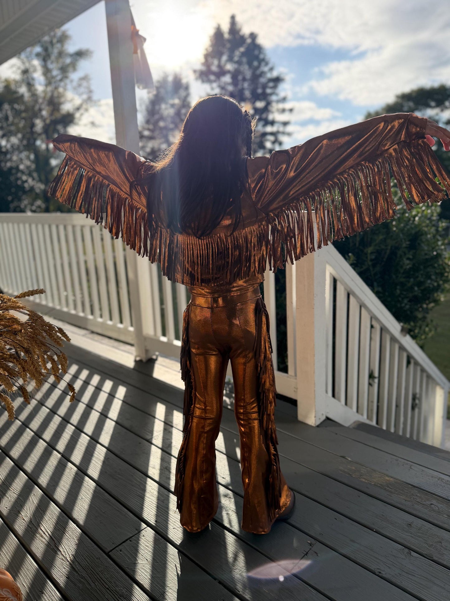 8Cowgirl Couture Fringe Set(InfantJuniors)Matte or Metallic Lycra Mystique|60+ Colors|Boots & Hat Sold Separately. Handmade Wholesome Goods