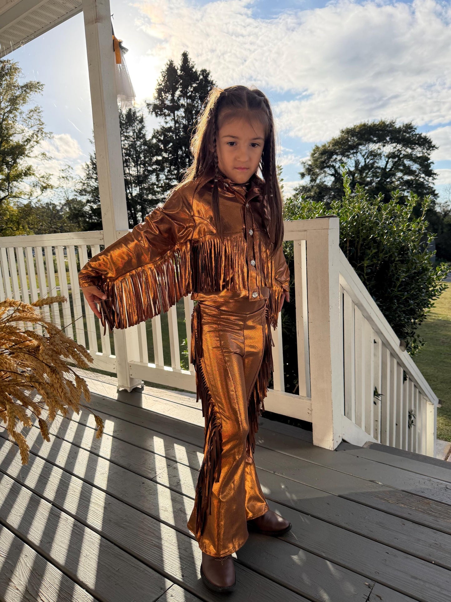 8Cowgirl Couture Fringe Set(InfantJuniors)Matte or Metallic Lycra Mystique|60+ Colors|Boots & Hat Sold Separately. Handmade Wholesome Goods