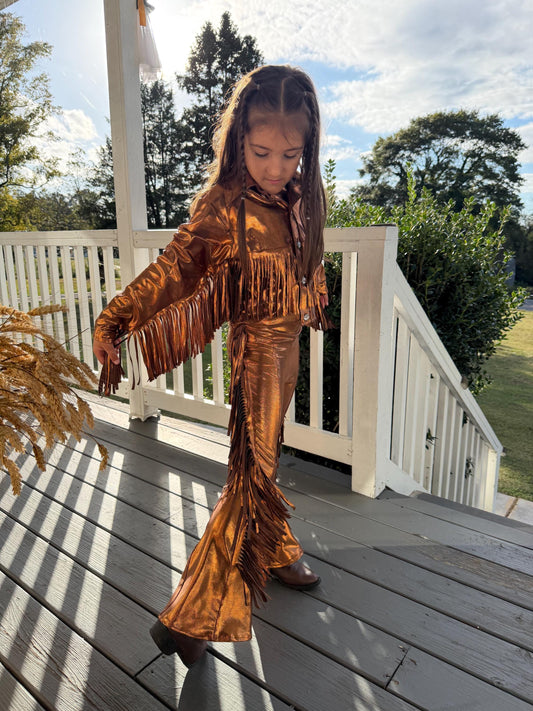 8Cowgirl Couture Fringe Set(InfantJuniors)Matte or Metallic Lycra Mystique|60+ Colors|Boots & Hat Sold Separately. Handmade Wholesome Goods