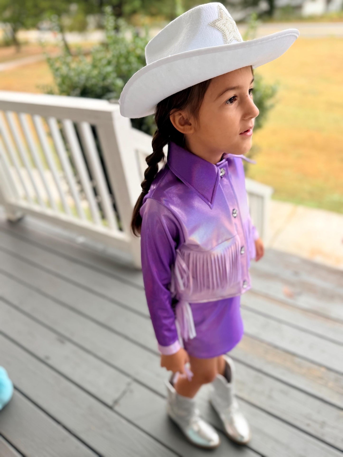 8Cowgirl Couture Fringe Set(InfantJuniors)Matte or Metallic Lycra Mystique|60+ Colors|Boots & Hat Sold Separately. Handmade Wholesome Goods