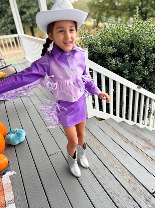 8Cowgirl Couture Fringe Set(InfantJuniors)Matte or Metallic Lycra Mystique|60+ Colors|Boots & Hat Sold Separately. Handmade Wholesome Goods