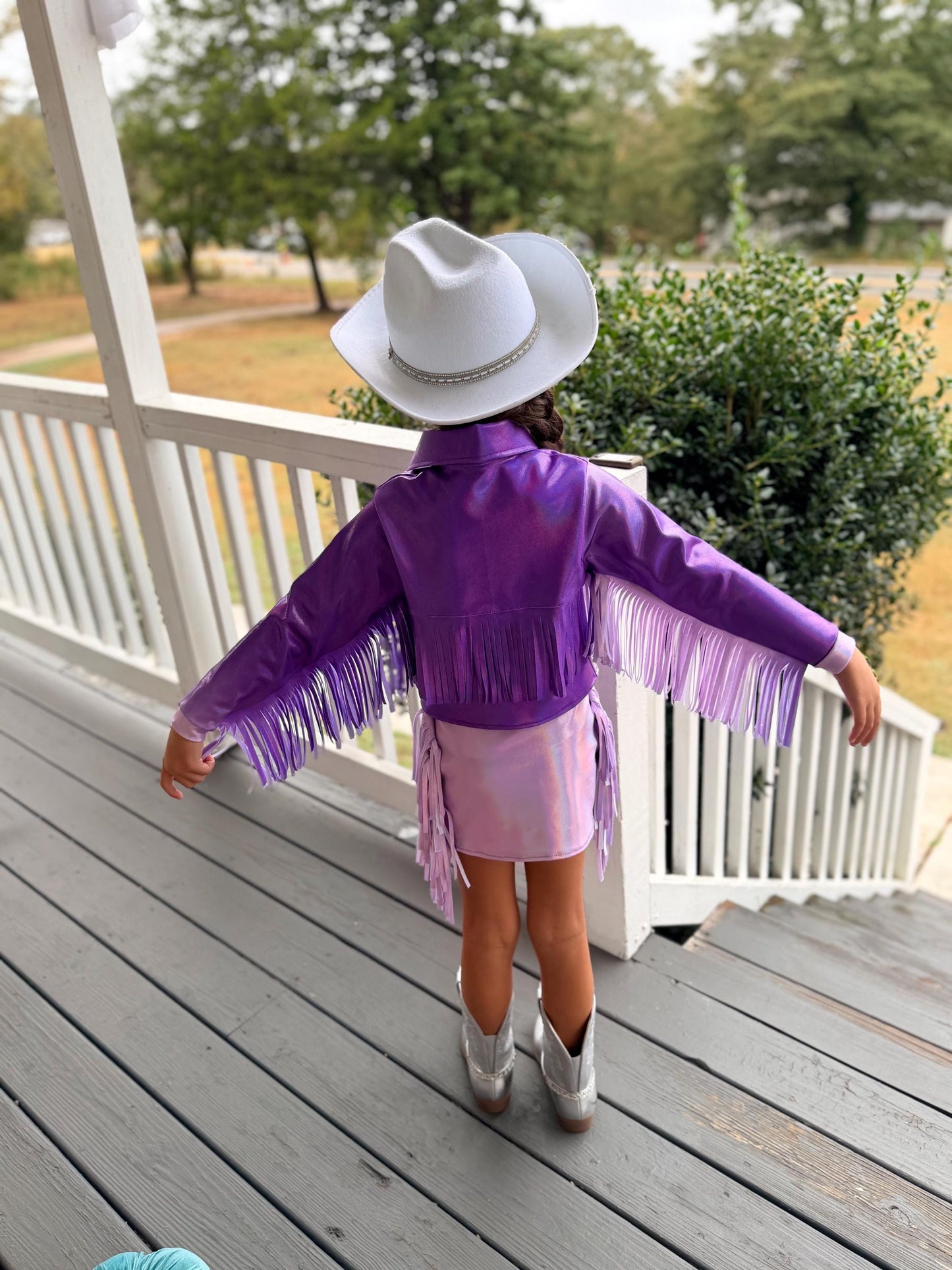 8Cowgirl Couture Fringe Set(InfantJuniors)Matte or Metallic Lycra Mystique|60+ Colors|Boots & Hat Sold Separately. Handmade Wholesome Goods