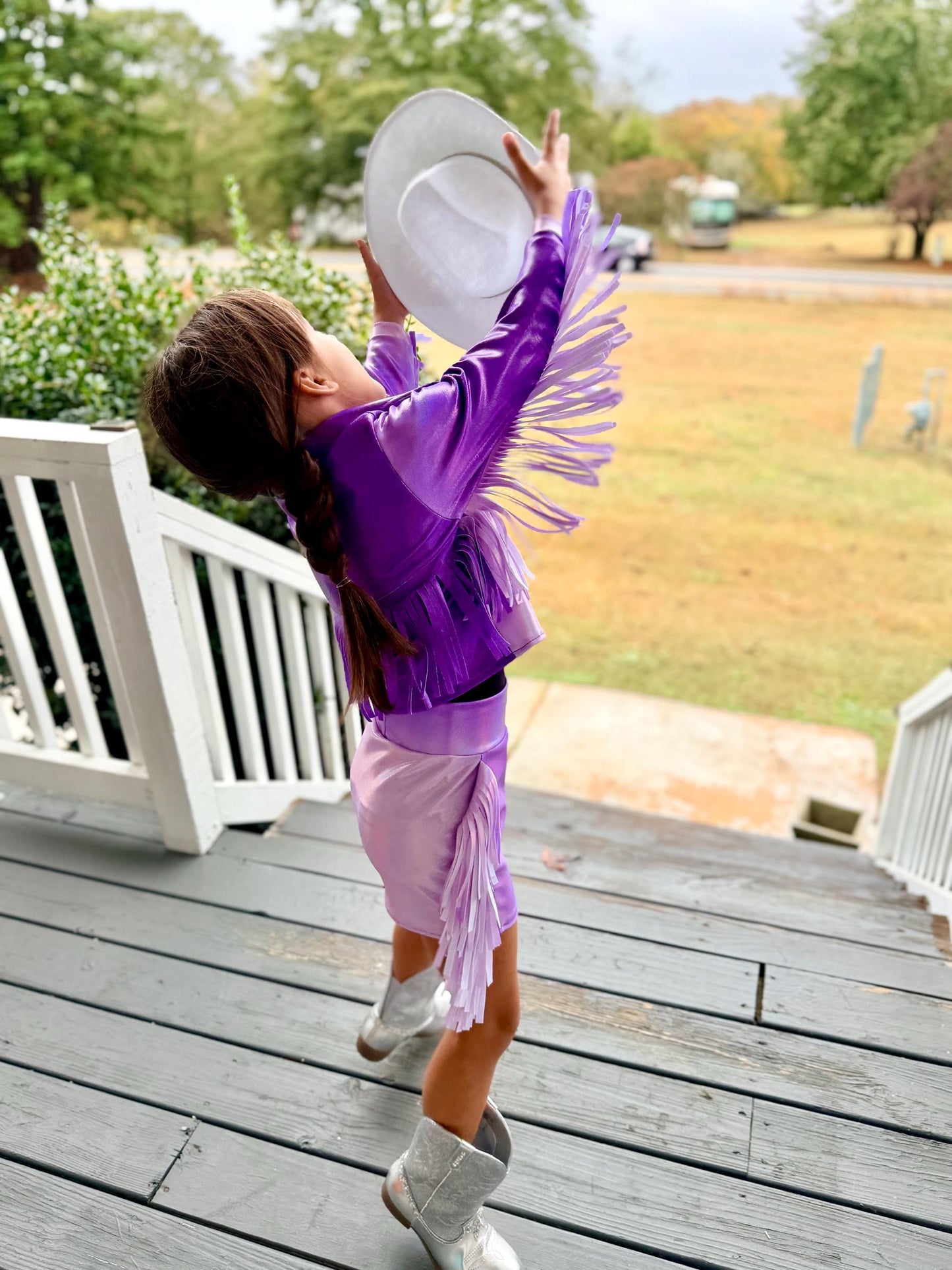 8Cowgirl Couture Fringe Set(InfantJuniors)Matte or Metallic Lycra Mystique|60+ Colors|Boots & Hat Sold Separately. Handmade Wholesome Goods