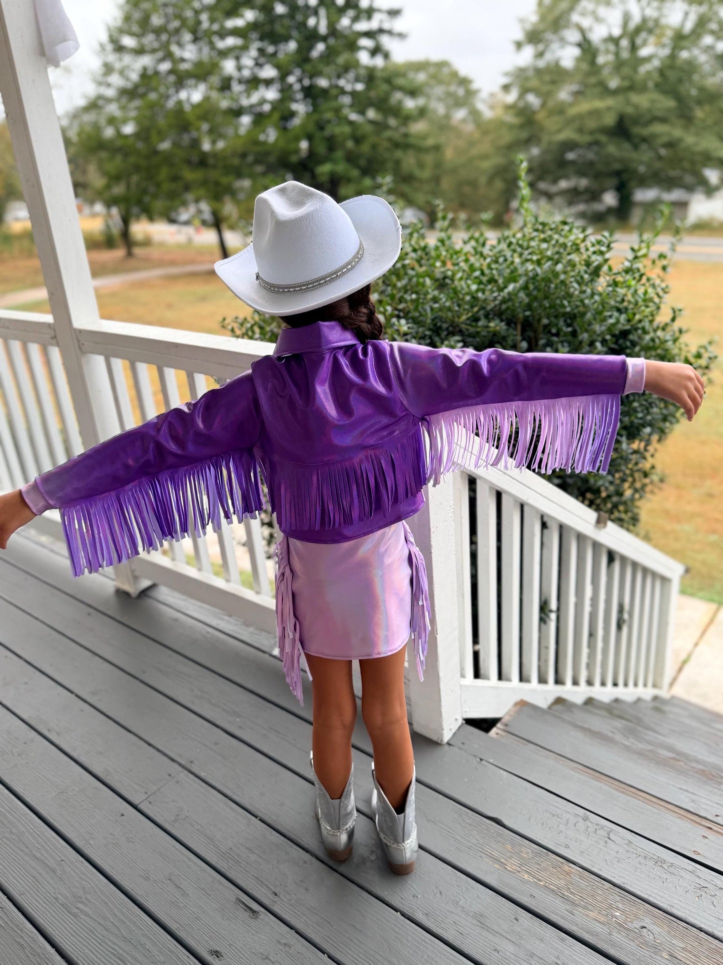 8Cowgirl Couture Fringe Set(InfantJuniors)Matte or Metallic Lycra Mystique|60+ Colors|Boots & Hat Sold Separately. Handmade Wholesome Goods