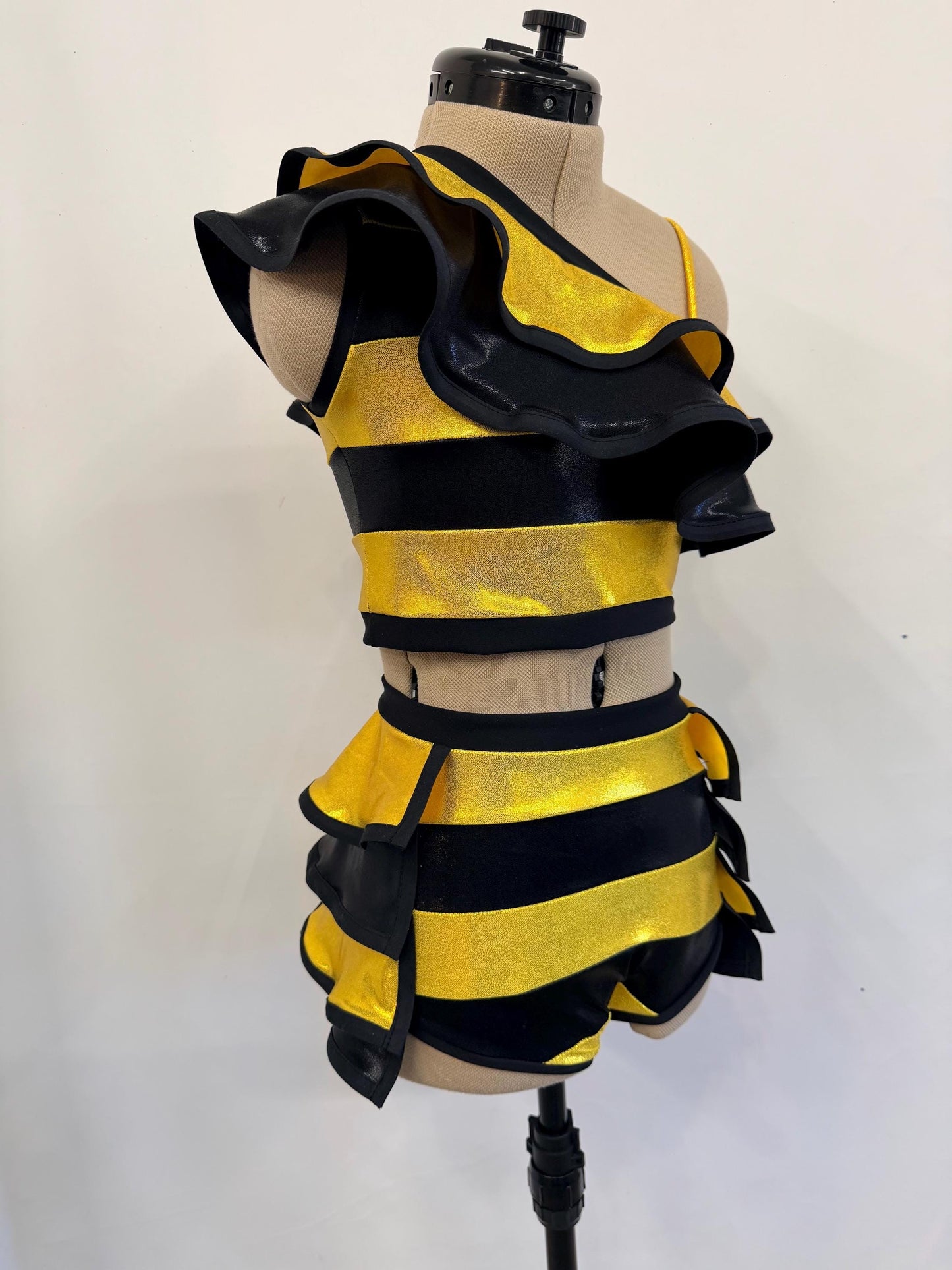 Queen Bee - Metallic Gold Ruffle Dance Set | One Shoulder Crop Top & Shorts | Pageant Outfit | Custom Competition Costume Handmade in USA