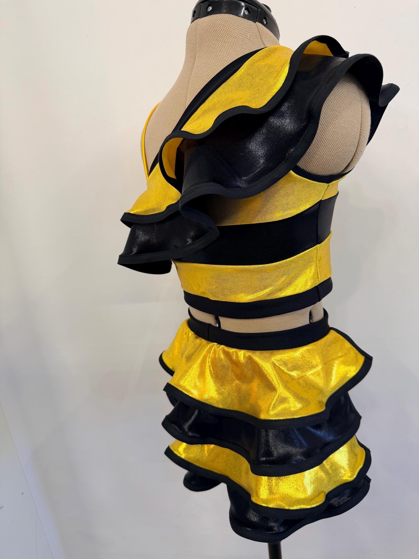 Queen Bee - Metallic Gold Ruffle Dance Set | One Shoulder Crop Top & Shorts | Pageant Outfit | Custom Competition Costume Handmade in USA