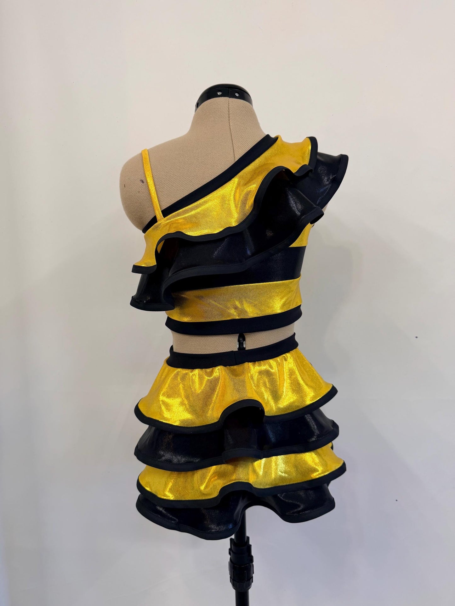 Queen Bee - Metallic Gold Ruffle Dance Set | One Shoulder Crop Top & Shorts | Pageant Outfit | Custom Competition Costume Handmade in USA