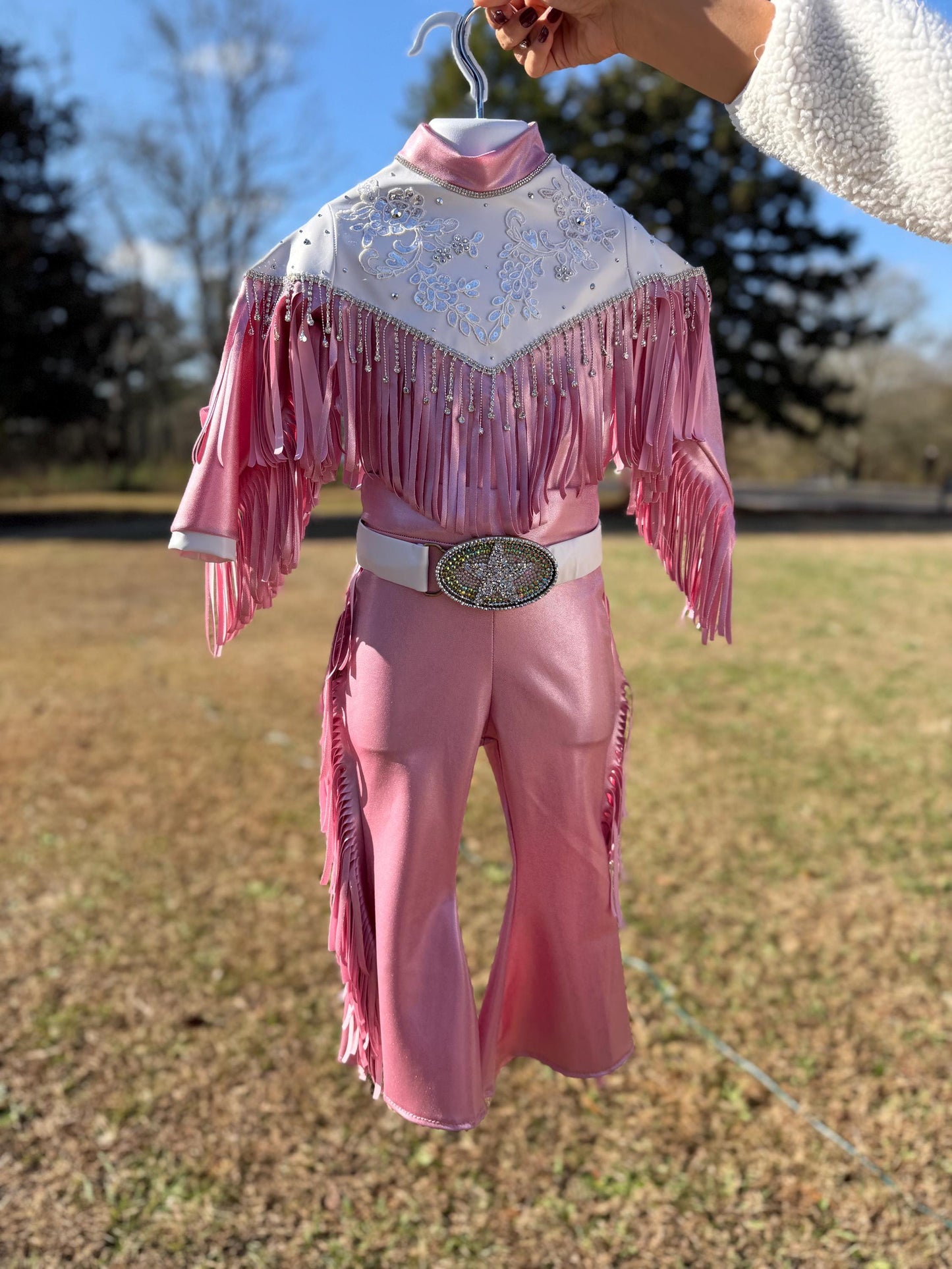 The Glitter Trail Cowgirl Costume  Pink Fringe Western Dance Outfit  Rhinestone Rodeo Costume for Girls  Pageant & Competition Wear