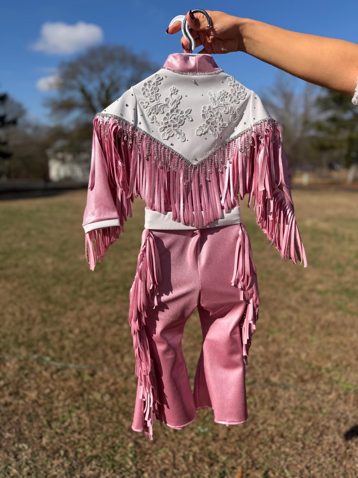 The Glitter Trail Cowgirl Costume  Pink Fringe Western Dance Outfit  Rhinestone Rodeo Costume for Girls  Pageant & Competition Wear