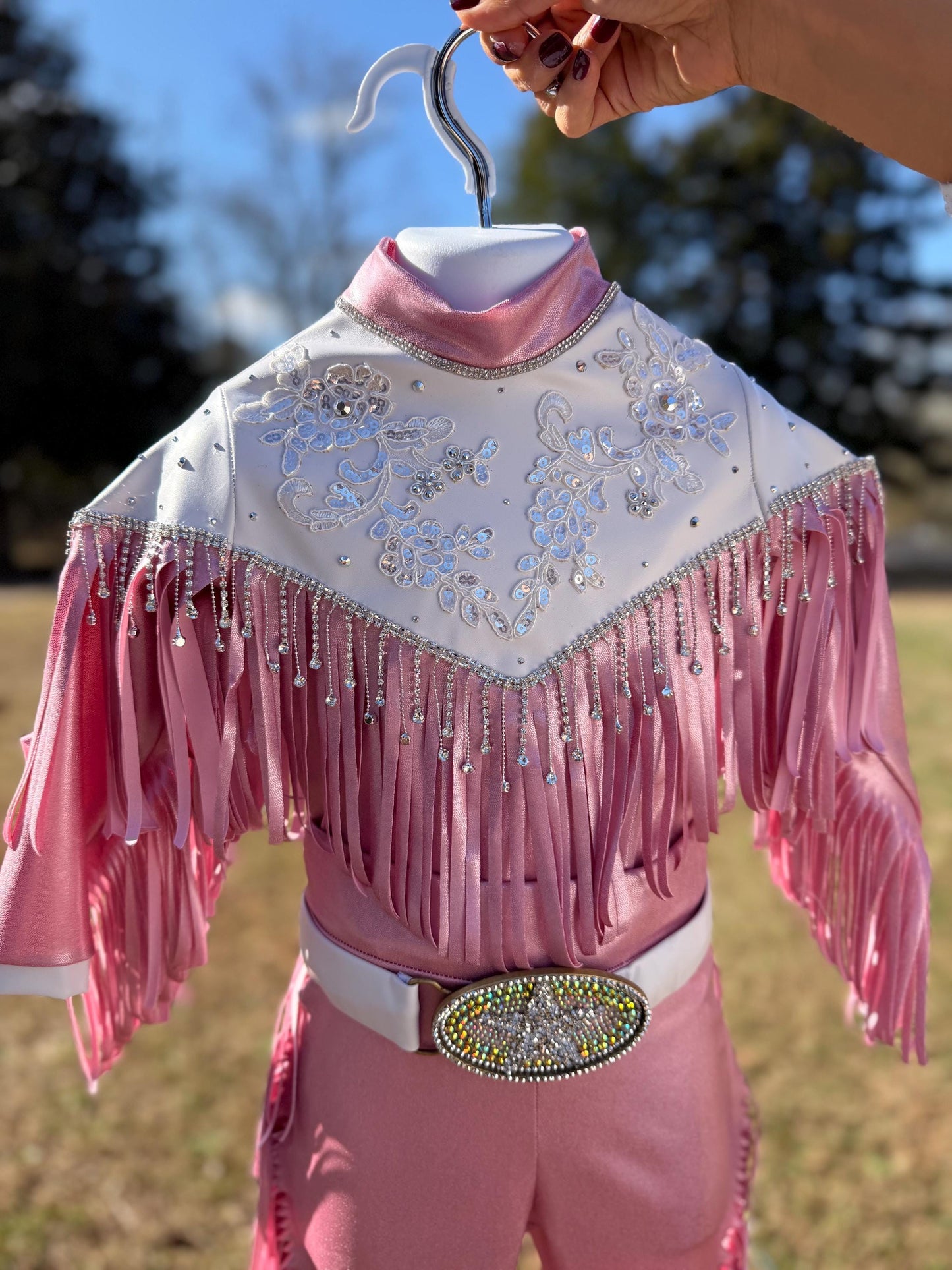 The Glitter Trail Cowgirl Costume  Pink Fringe Western Dance Outfit  Rhinestone Rodeo Costume for Girls  Pageant & Competition Wear