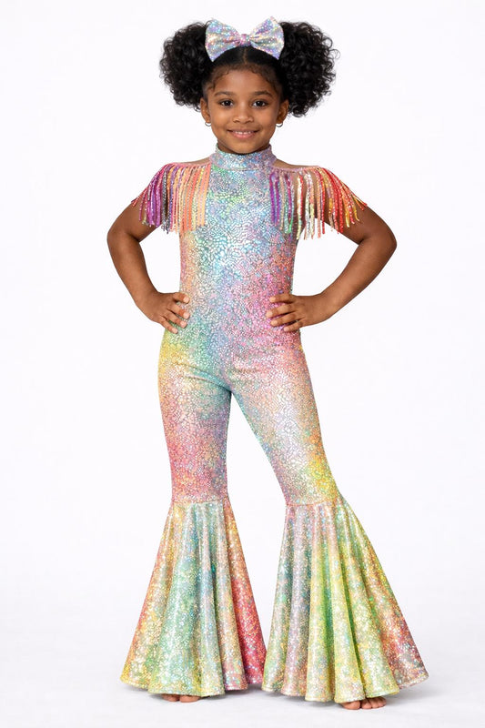 Fringe Rockstar Jumpsuit - Shoulder Fringe Halter Neck Design - Kids and Juniors Sizes - Choose Your Colors & Sizes by Wholesome Goods Co