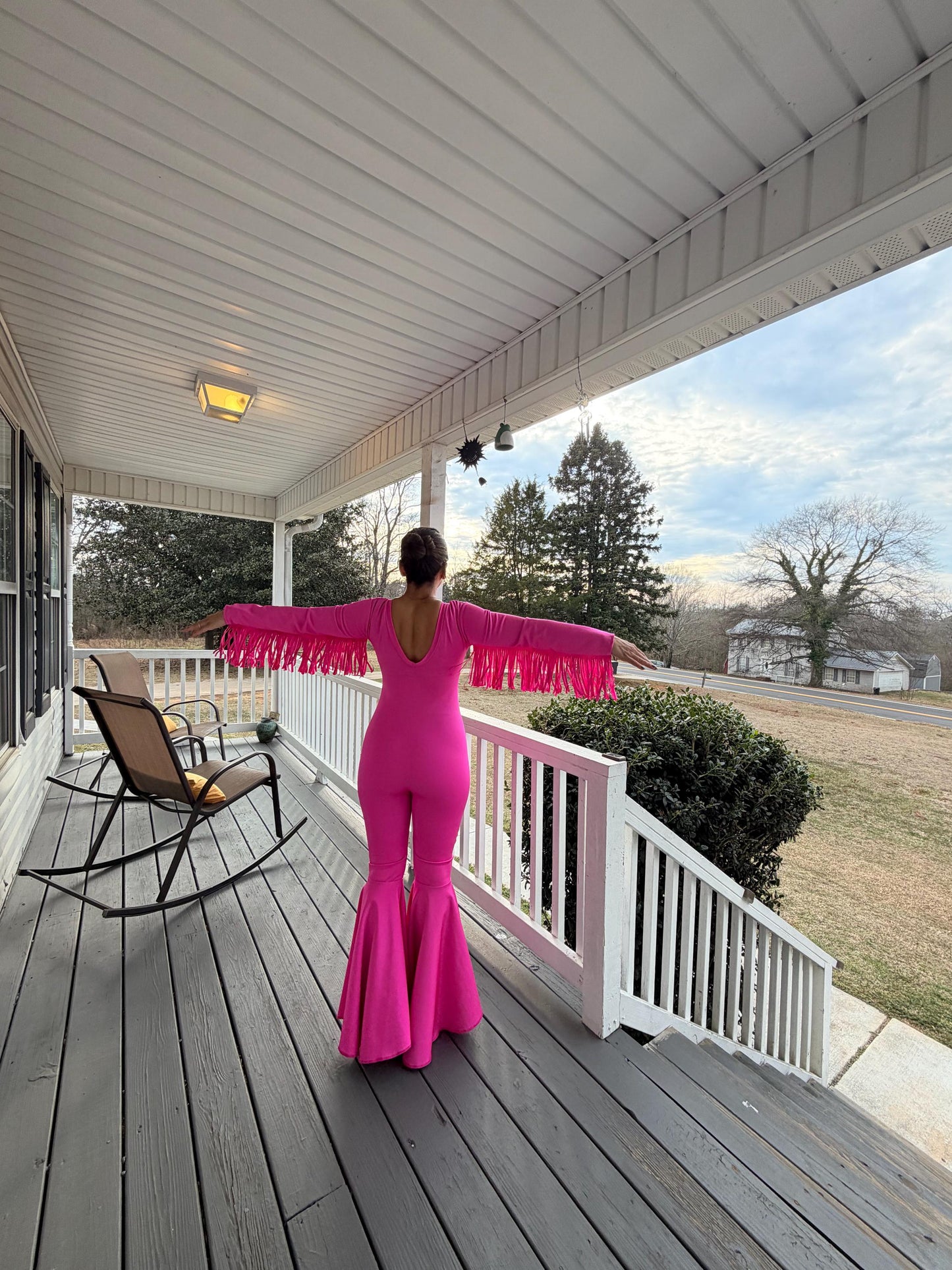 Women's Phoenix Fringe Bell Bottom Jumpsuit Adult XS-XL | 60+ Colors | Disco Dance Costume | Pageant Festival Western Outfit