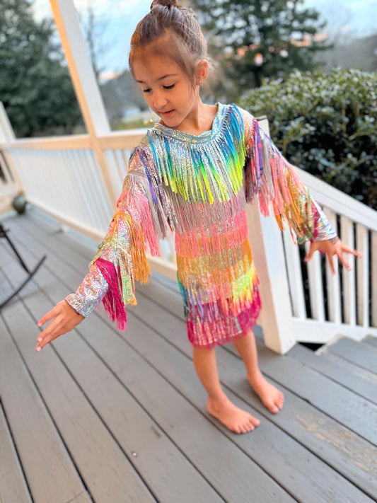 Starlit Shimmer Holographic Fringe Dress-Available in a Wide Range of Sizes|Concert Outfit|PageantWear|Rodeo Fashion|Birthday Outfit|Costume