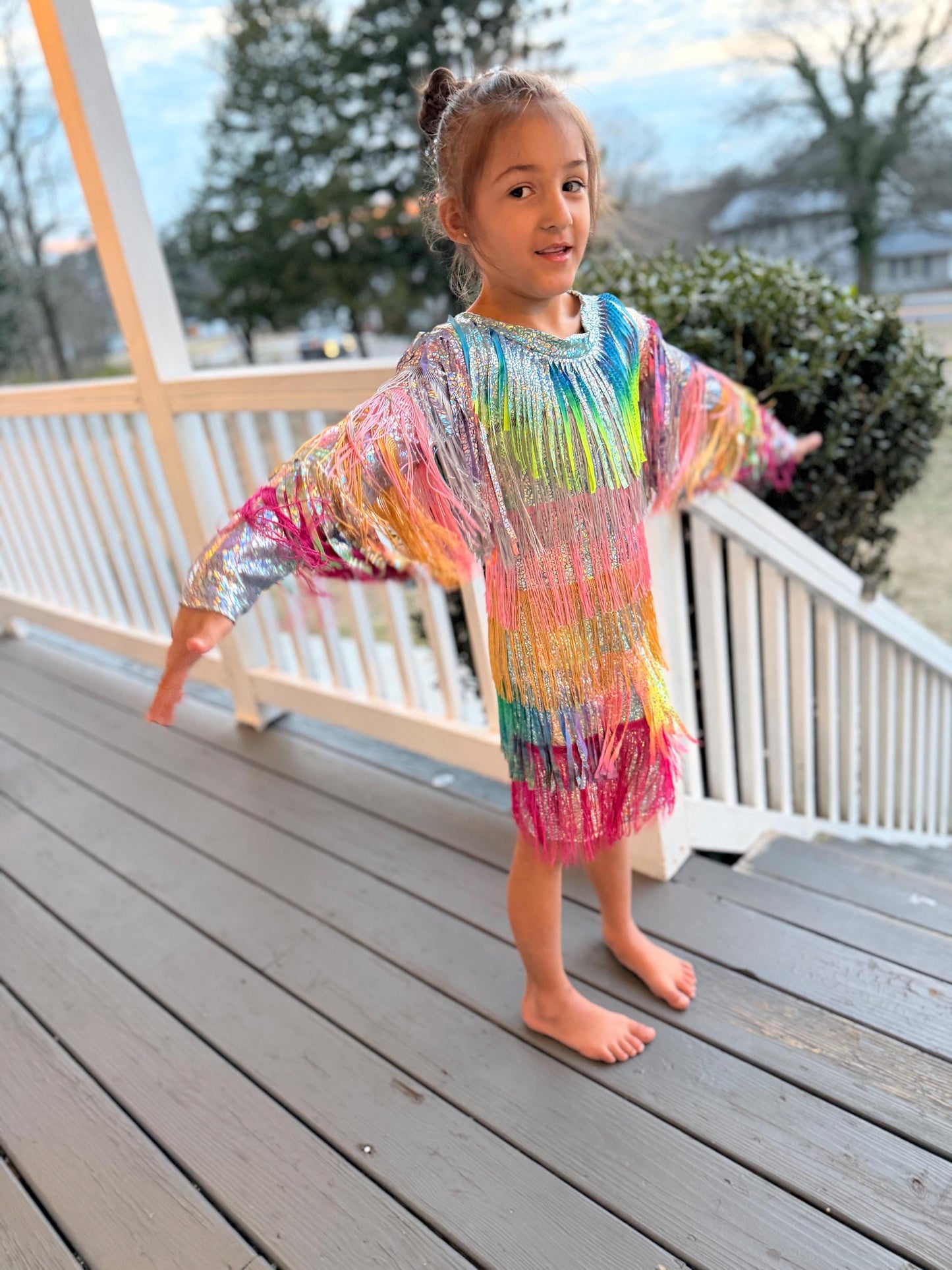 Starlit Shimmer Holographic Fringe Dress-Available in a Wide Range of Sizes|Concert Outfit|PageantWear|Rodeo Fashion|Birthday Outfit|Costume