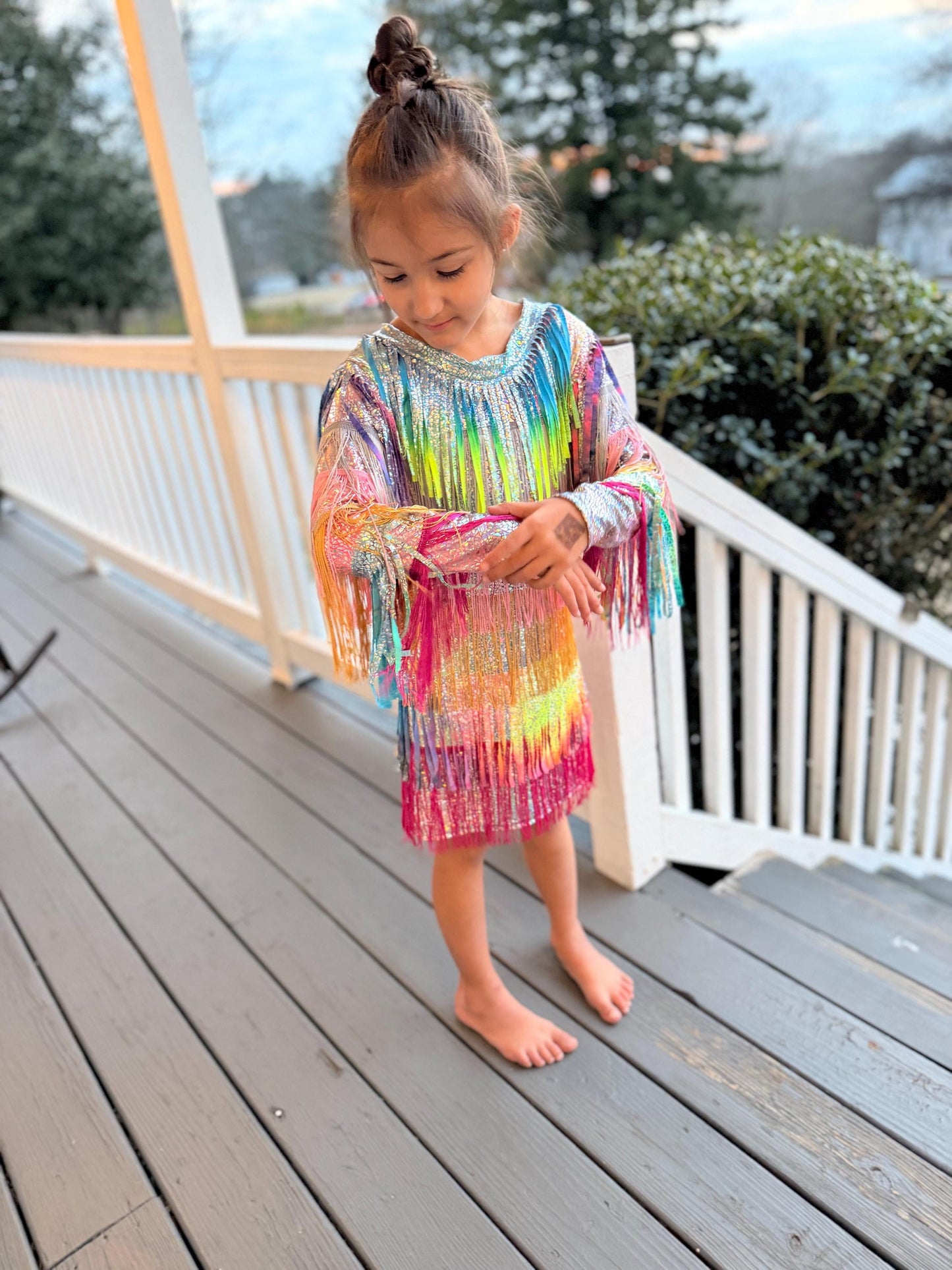 Starlit Shimmer Holographic Fringe Dress-Available in a Wide Range of Sizes|Concert Outfit|PageantWear|Rodeo Fashion|Birthday Outfit|Costume