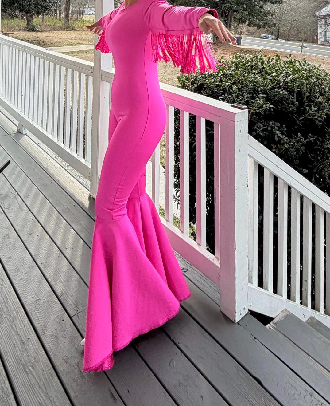 Women's Phoenix Fringe Bell Bottom Jumpsuit Adult XS-XL | 60+ Colors | Disco Dance Costume | Pageant Festival Western Outfit