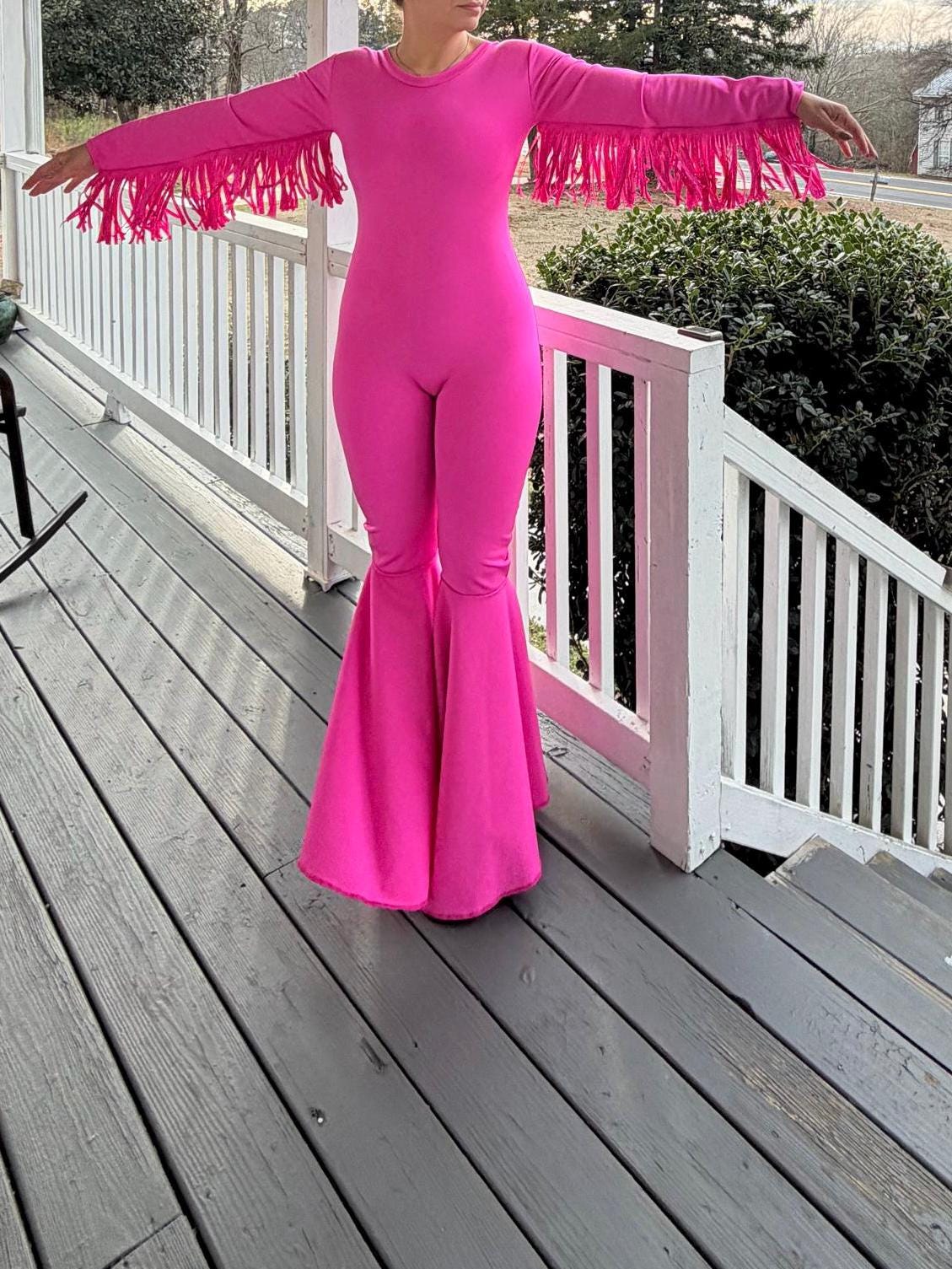 Women's Phoenix Fringe Bell Bottom Jumpsuit Adult XS-XL | 60+ Colors | Disco Dance Costume | Pageant Festival Western Outfit