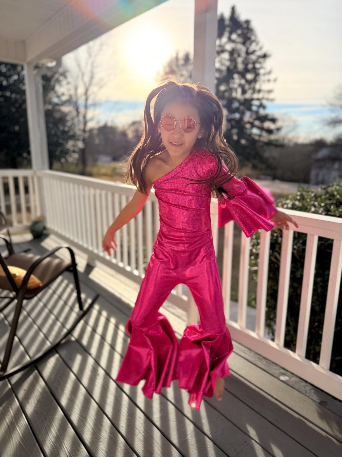 Dancing Queen One-Shoulder Jumpsuit|Metallic BellBottom Dance Outfit|Girls Disco Costume|Birthday Pageant Stage Wear|Custom Colors&Sizes