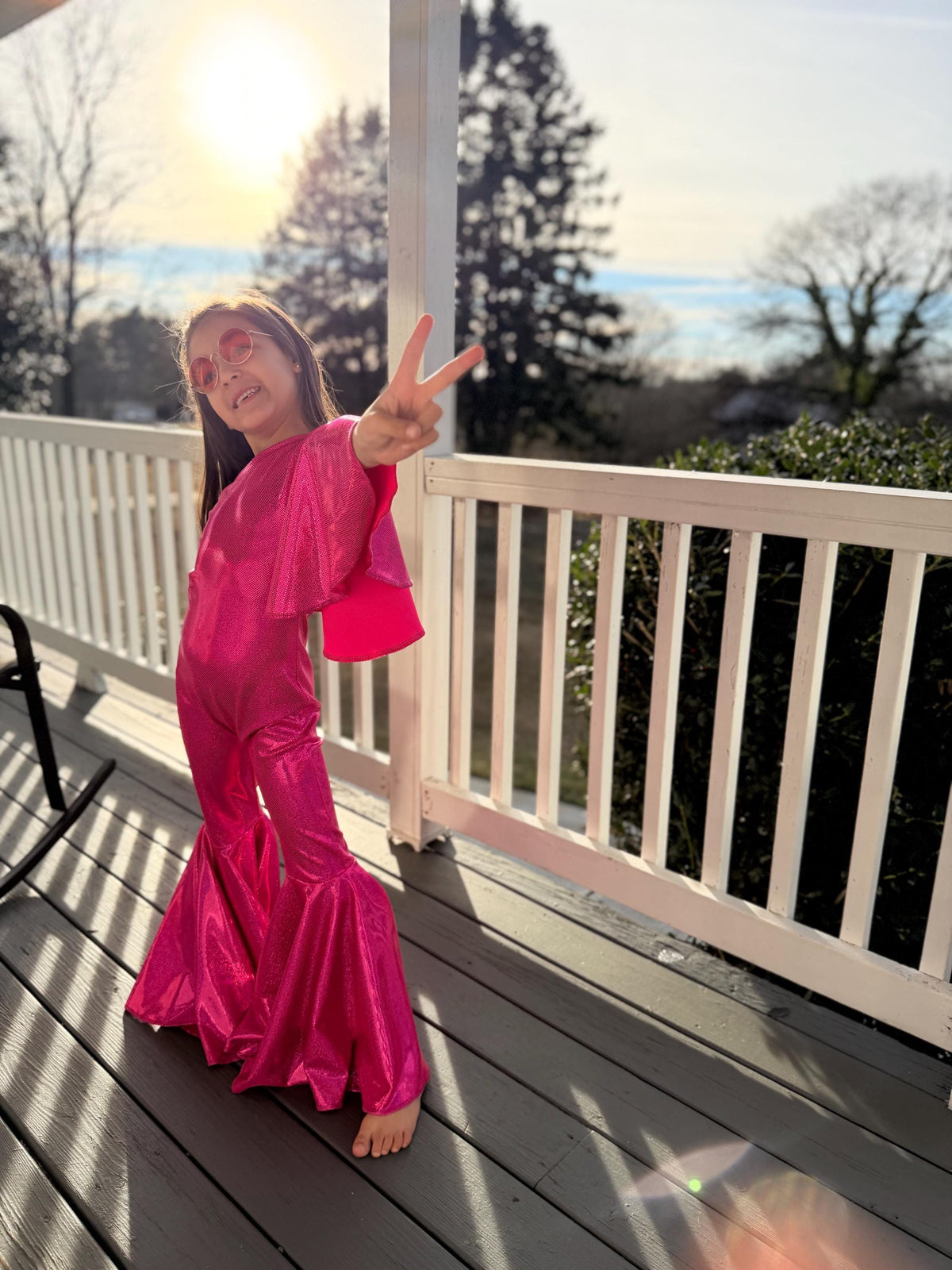 Dancing Queen One-Shoulder Jumpsuit|Metallic BellBottom Dance Outfit|Girls Disco Costume|Birthday Pageant Stage Wear|Custom Colors&Sizes