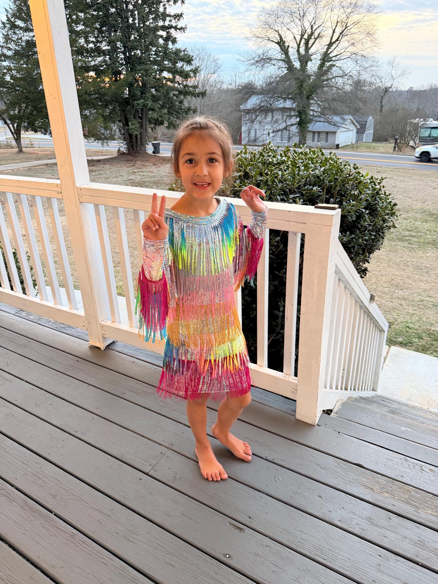 Starlit Shimmer Holographic Fringe Dress-Available in a Wide Range of Sizes|Concert Outfit|PageantWear|Rodeo Fashion|Birthday Outfit|Costume