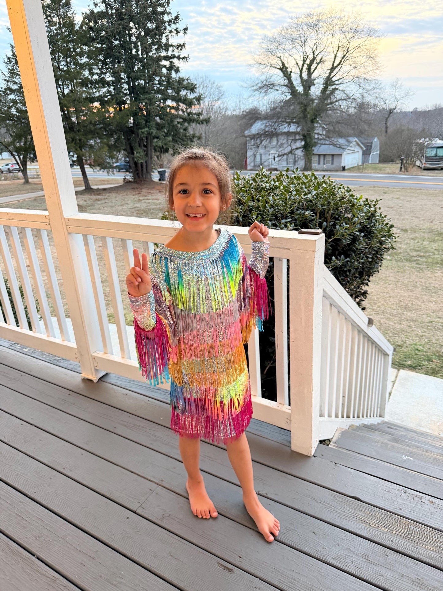 Starlit Shimmer Holographic Fringe Dress-Available in a Wide Range of Sizes|Concert Outfit|PageantWear|Rodeo Fashion|Birthday Outfit|Costume