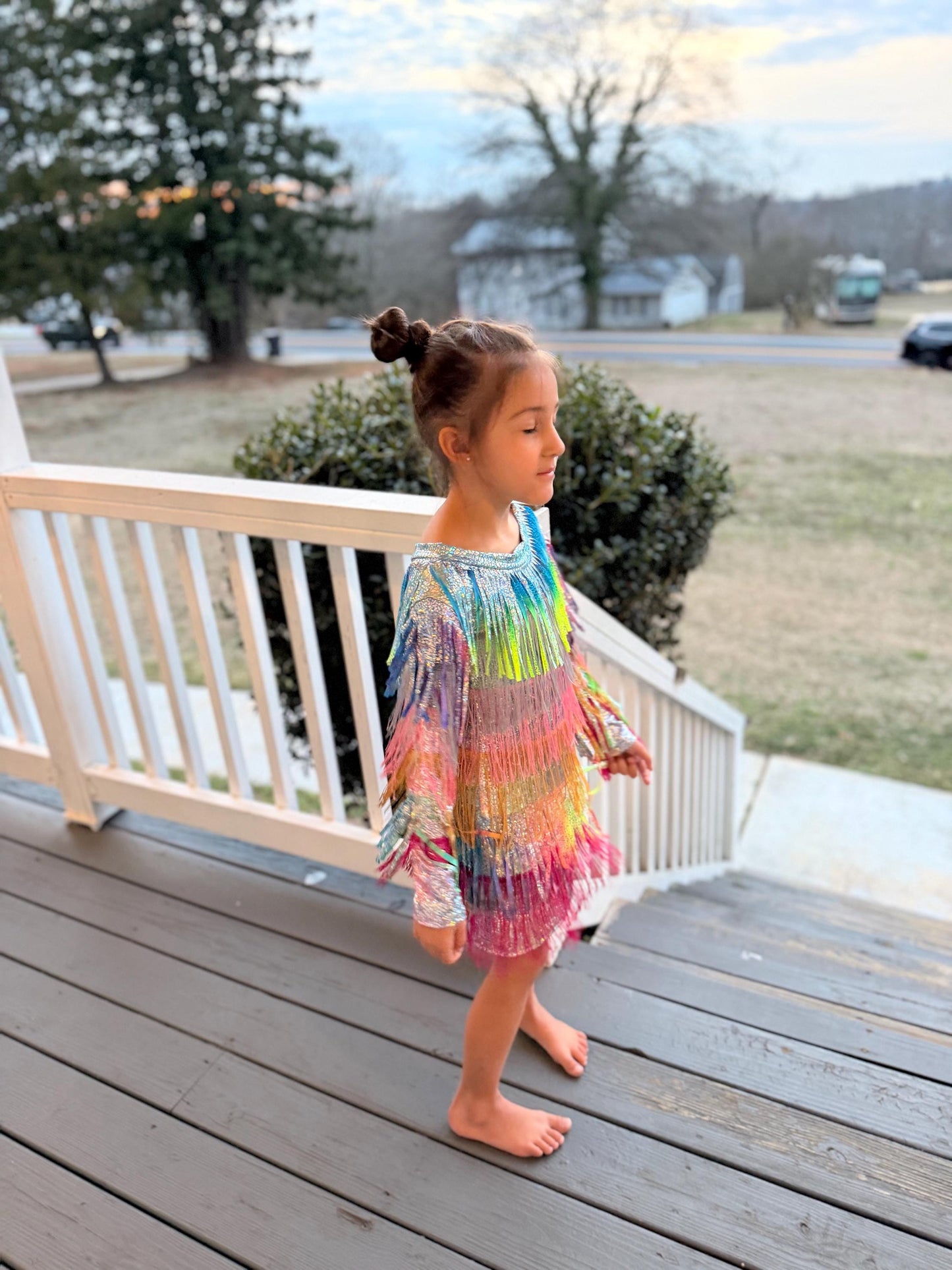 Starlit Shimmer Holographic Fringe Dress-Available in a Wide Range of Sizes|Concert Outfit|PageantWear|Rodeo Fashion|Birthday Outfit|Costume