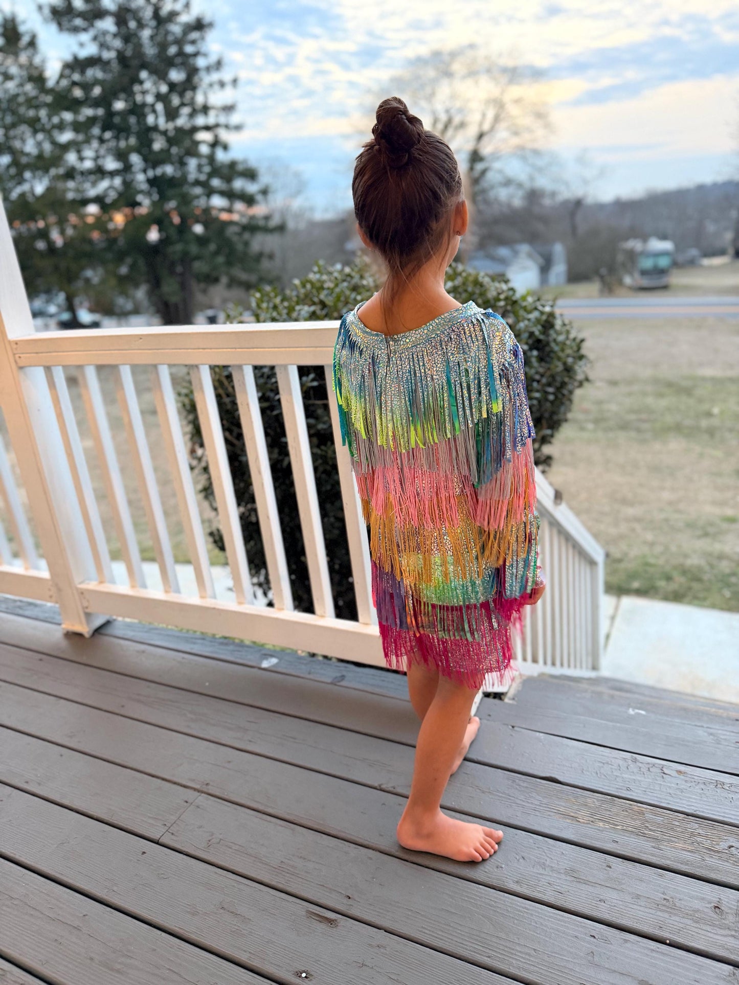 Starlit Shimmer Holographic Fringe Dress-Available in a Wide Range of Sizes|Concert Outfit|PageantWear|Rodeo Fashion|Birthday Outfit|Costume