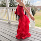Pole Position Princess Velvet Jumpsuit  Red Racing Pageant Outfit with Bell Bottoms & Organza Train | Girls Holiday Pageant Costume