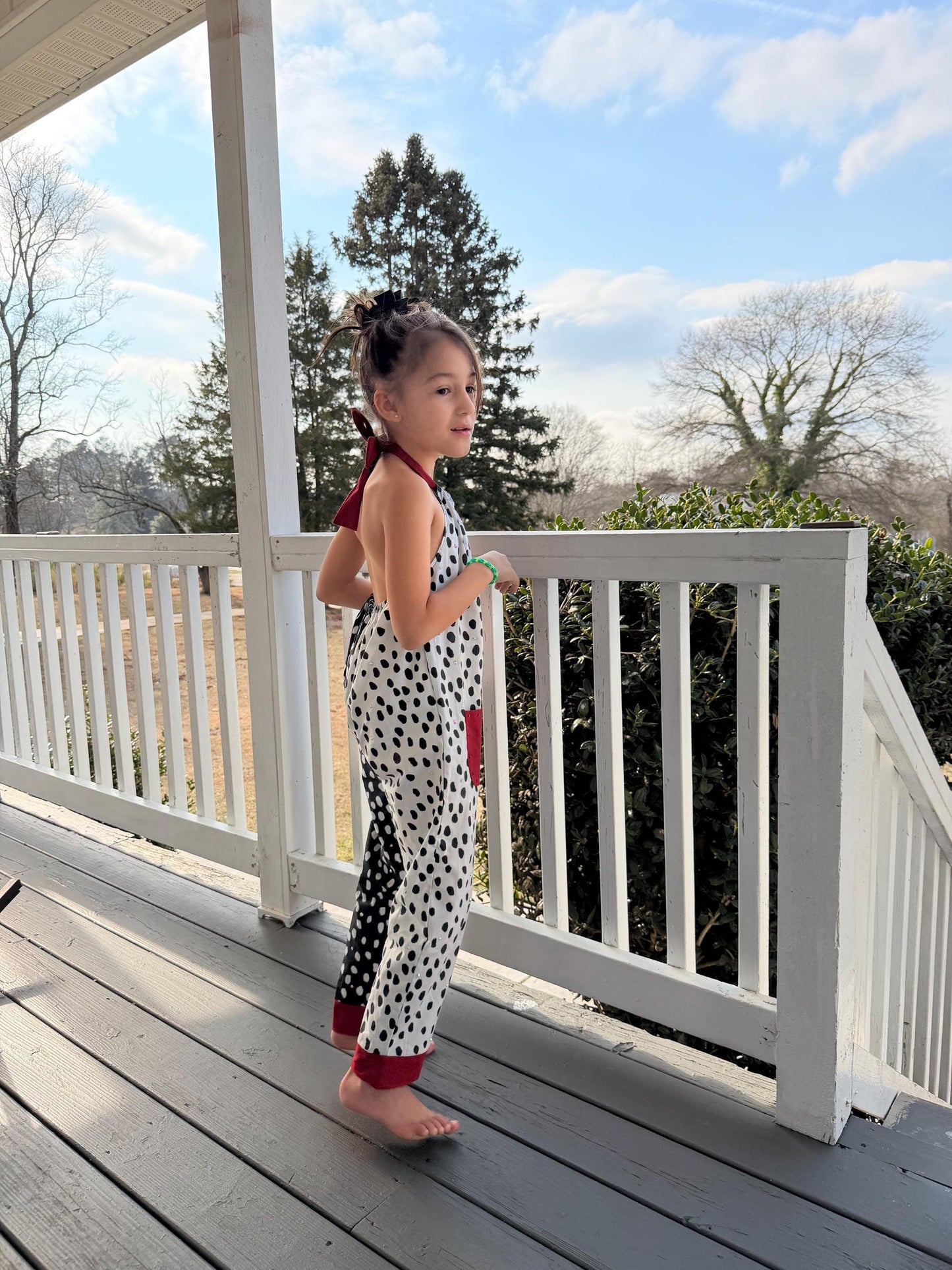 Cruella Inspired Polka Dot Halter Jumpsuit for Kids | Retro Black White Outfit | Toddler Baby to Juniors Handmade