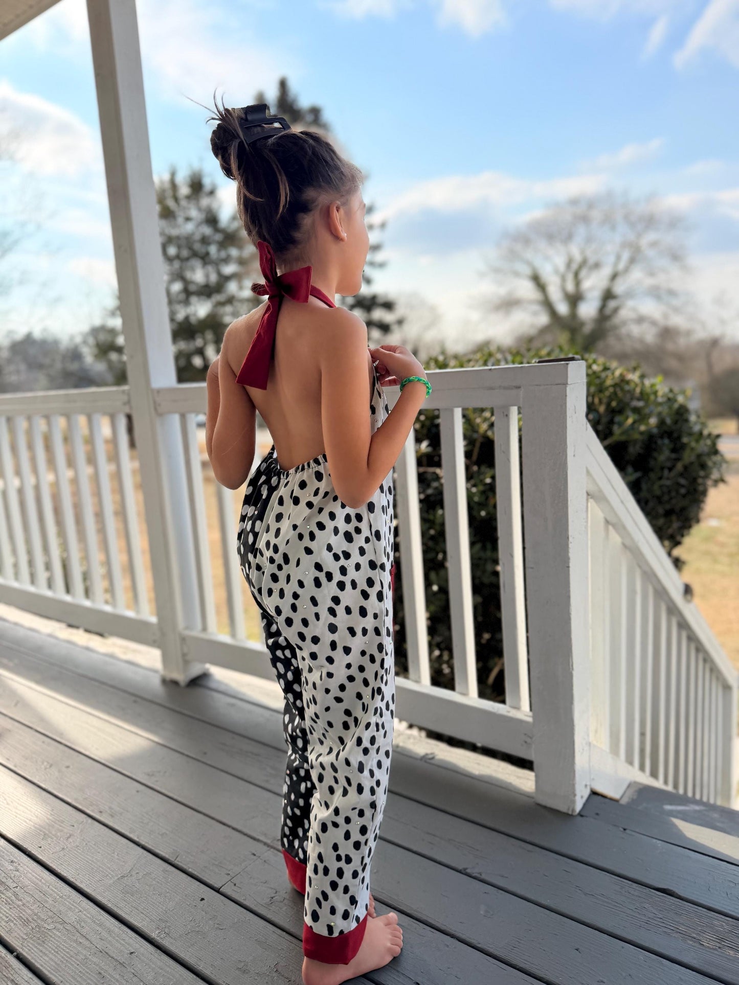 Cruella Inspired Polka Dot Halter Jumpsuit for Kids | Retro Black White Outfit | Toddler Baby to Juniors Handmade