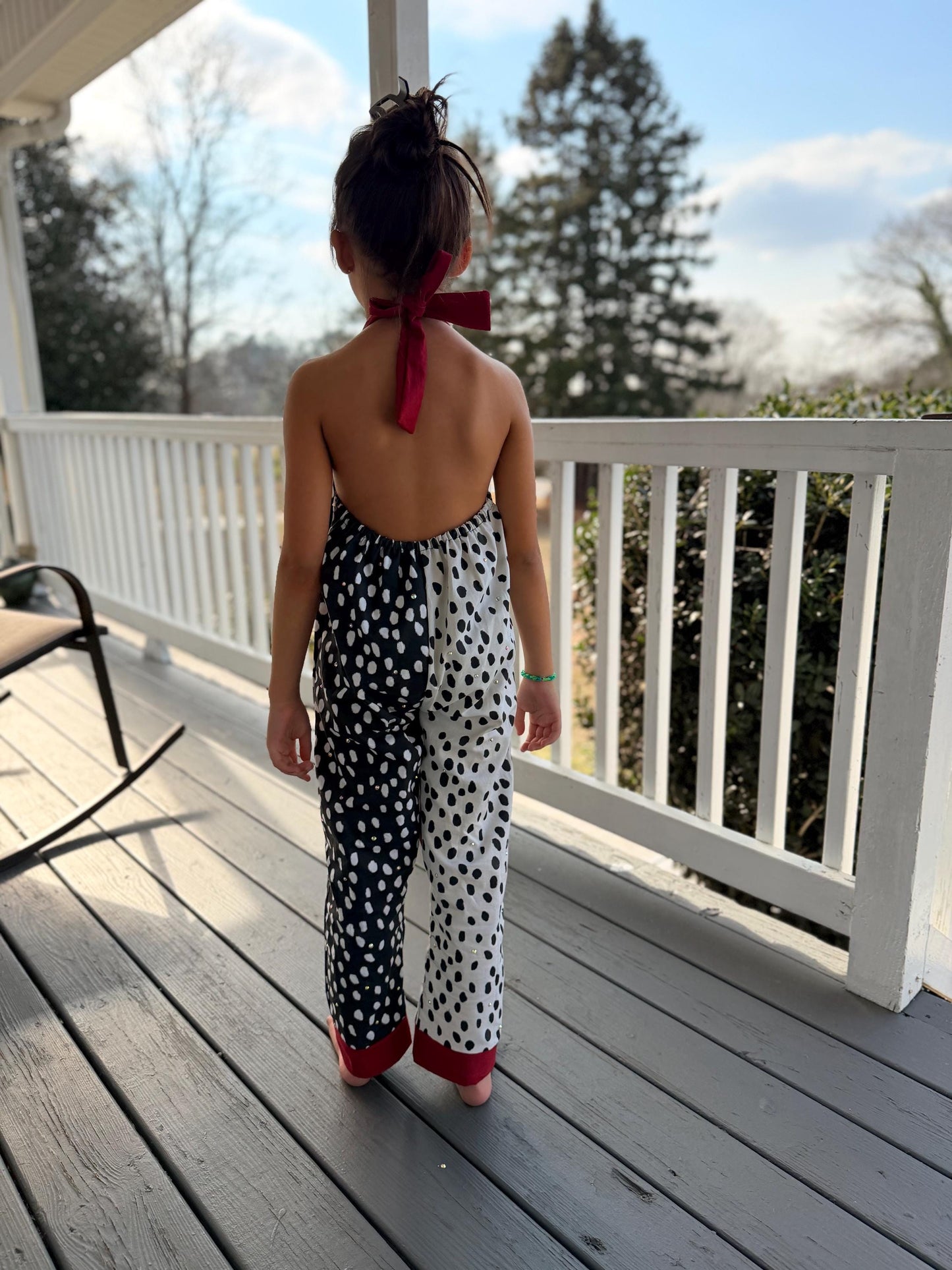 Cruella Inspired Polka Dot Halter Jumpsuit for Kids | Retro Black White Outfit | Toddler Baby to Juniors Handmade