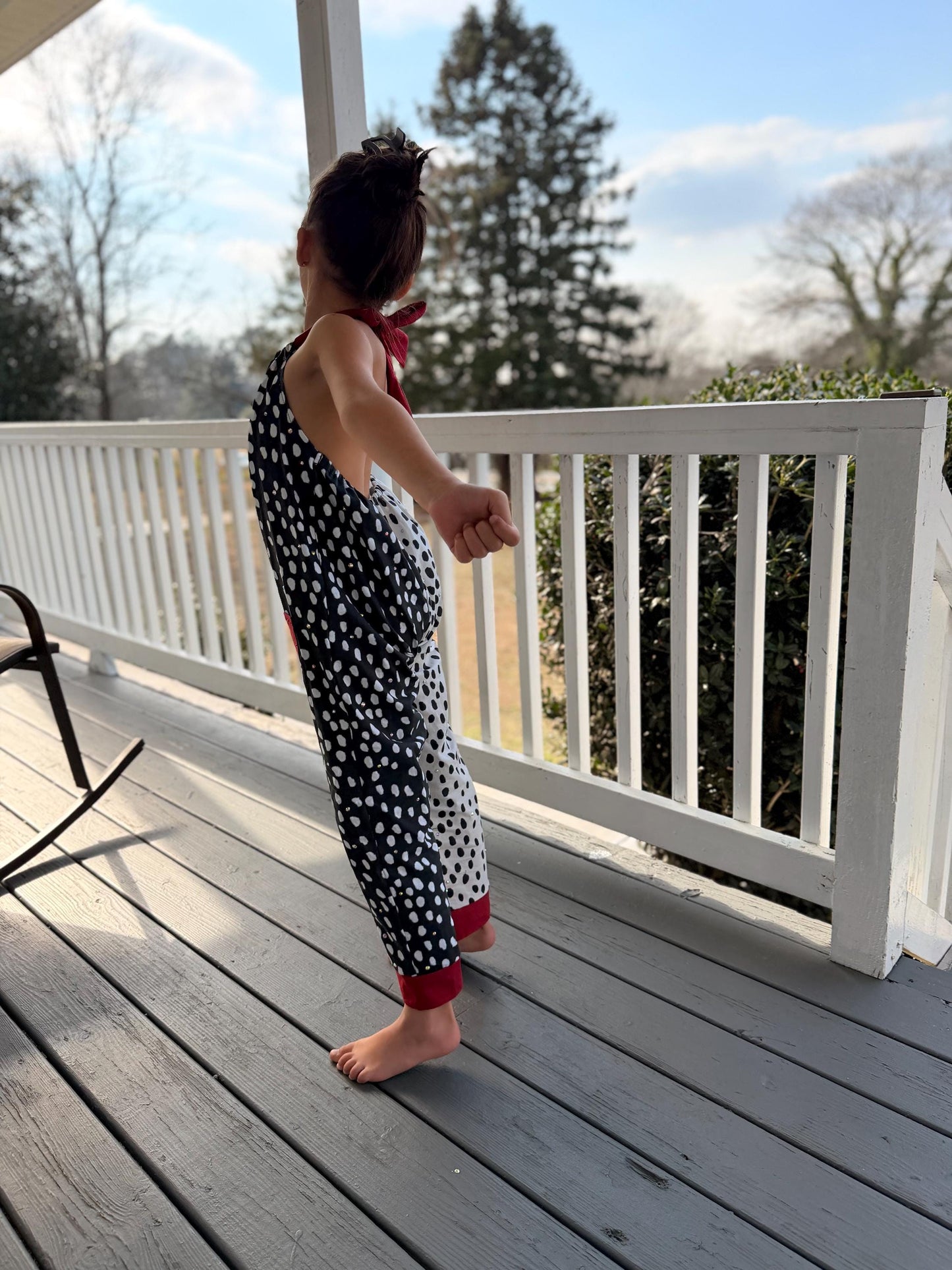 Cruella Inspired Polka Dot Halter Jumpsuit for Kids | Retro Black White Outfit | Toddler Baby to Juniors Handmade