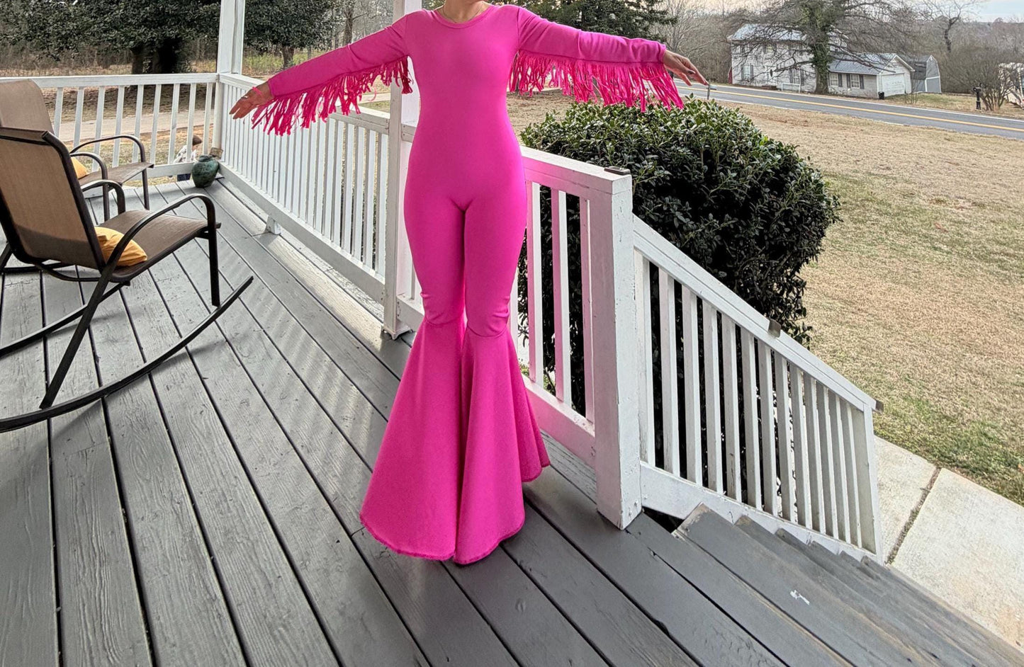 Women's Phoenix Fringe Bell Bottom Jumpsuit Adult XS-XL | 60+ Colors | Disco Dance Costume | Pageant Festival Western Outfit