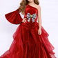 Pole Position Princess Velvet Jumpsuit  Red Racing Pageant Outfit with Bell Bottoms & Organza Train | Girls Holiday Pageant Costume