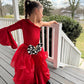 Pole Position Princess Velvet Jumpsuit  Red Racing Pageant Outfit with Bell Bottoms & Organza Train | Girls Holiday Pageant Costume
