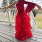 Pole Position Princess Velvet Jumpsuit  Red Racing Pageant Outfit with Bell Bottoms & Organza Train | Girls Holiday Pageant Costume
