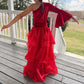 Pole Position Princess Velvet Jumpsuit  Red Racing Pageant Outfit with Bell Bottoms & Organza Train | Girls Holiday Pageant Costume