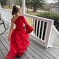 Pole Position Princess Velvet Jumpsuit  Red Racing Pageant Outfit with Bell Bottoms & Organza Train | Girls Holiday Pageant Costume