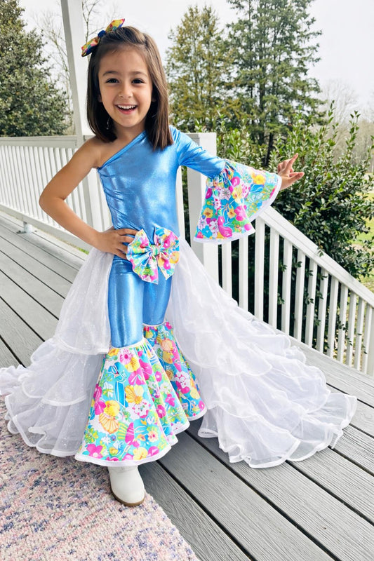 2.0 Easter Elegance Kids Jumpsuit with Detachable Train Skirt, Custom Sizes 0-20, Optional Hair Bow, Spring Pageant Outfit Wholesome Goods C