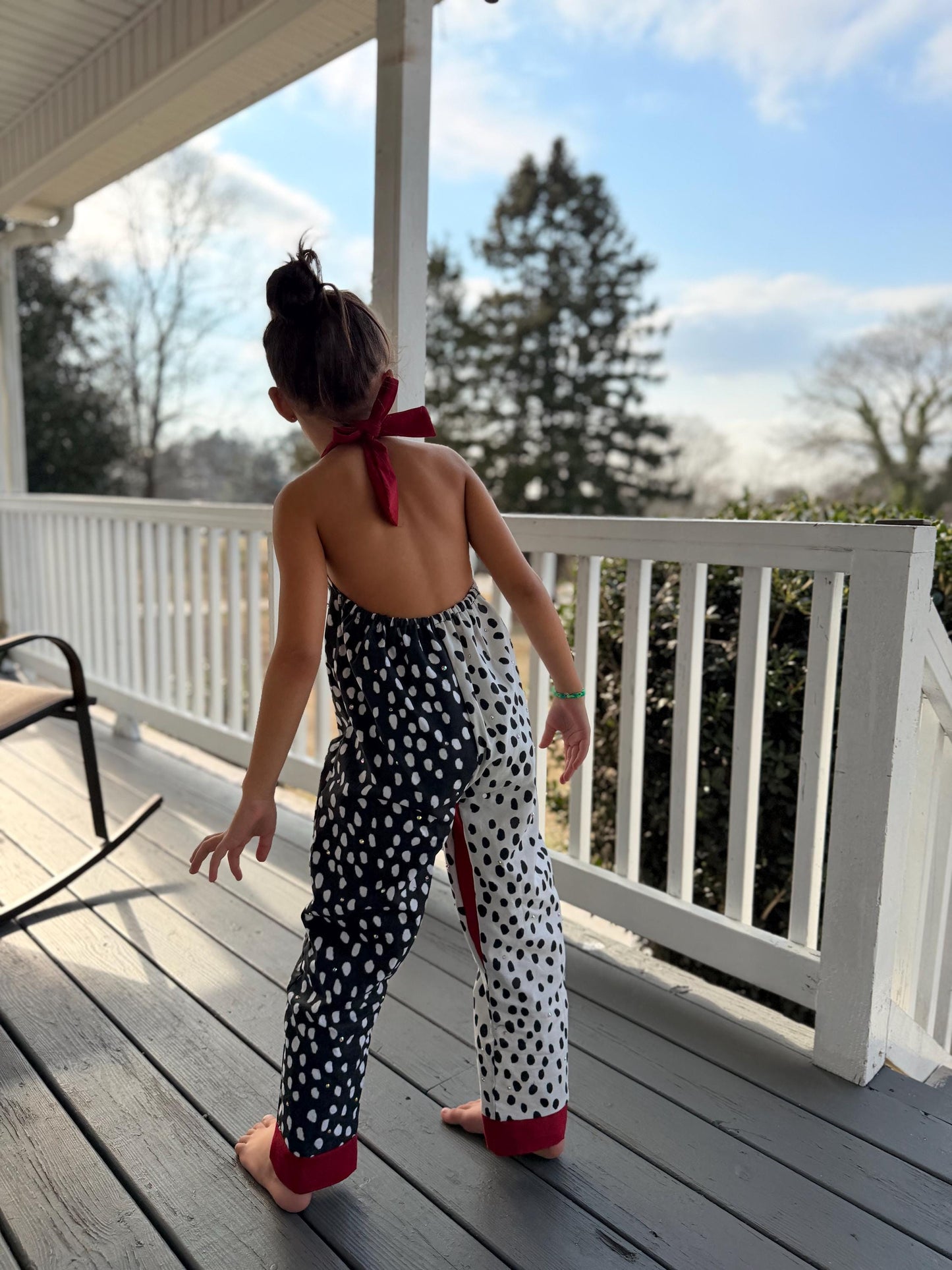 Cruella Inspired Polka Dot Halter Jumpsuit for Kids | Retro Black White Outfit | Toddler Baby to Juniors Handmade