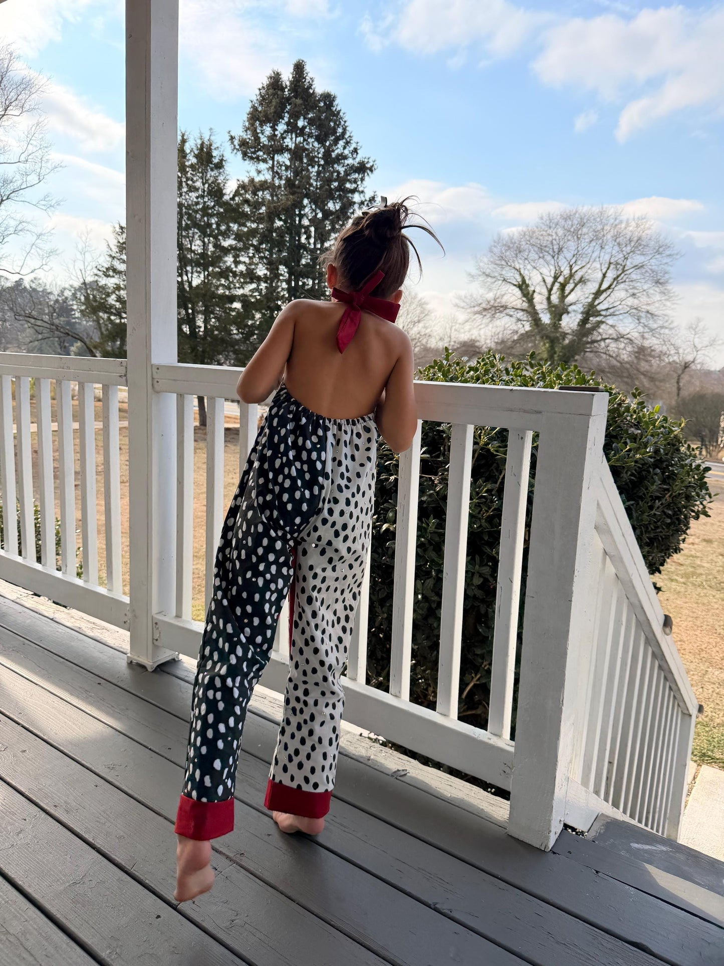 Cruella Inspired Polka Dot Halter Jumpsuit for Kids | Retro Black White Outfit | Toddler Baby to Juniors Handmade