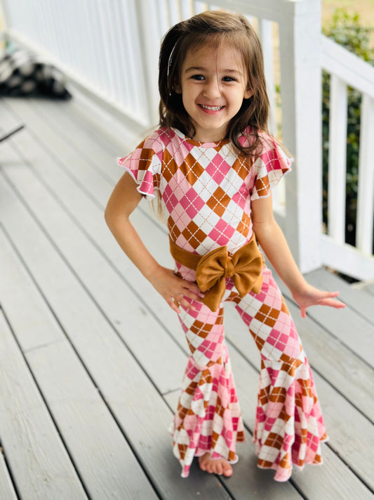 Easter/Spring Jumpsuit+Bow Belt|Flare Bell Jumpsuit|One Shoulder Jumpsuit|Girl birthday outfit|Easter Outfit|Spring/Summer Wholesome GoodsCo