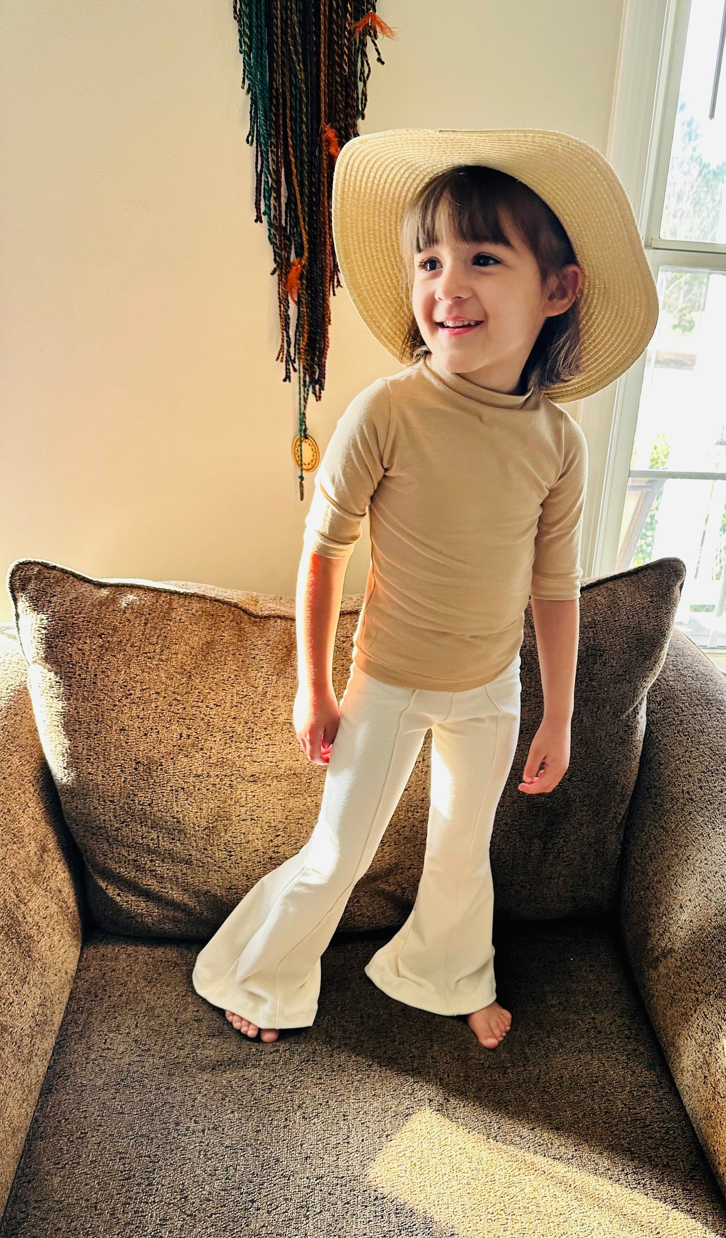 Ivory Corduroy Bells, 3/4 Sleeve shirt|Girls Spring/Summer Outfits|Girls Flare Bell Bottoms|Wholesome Goods Co