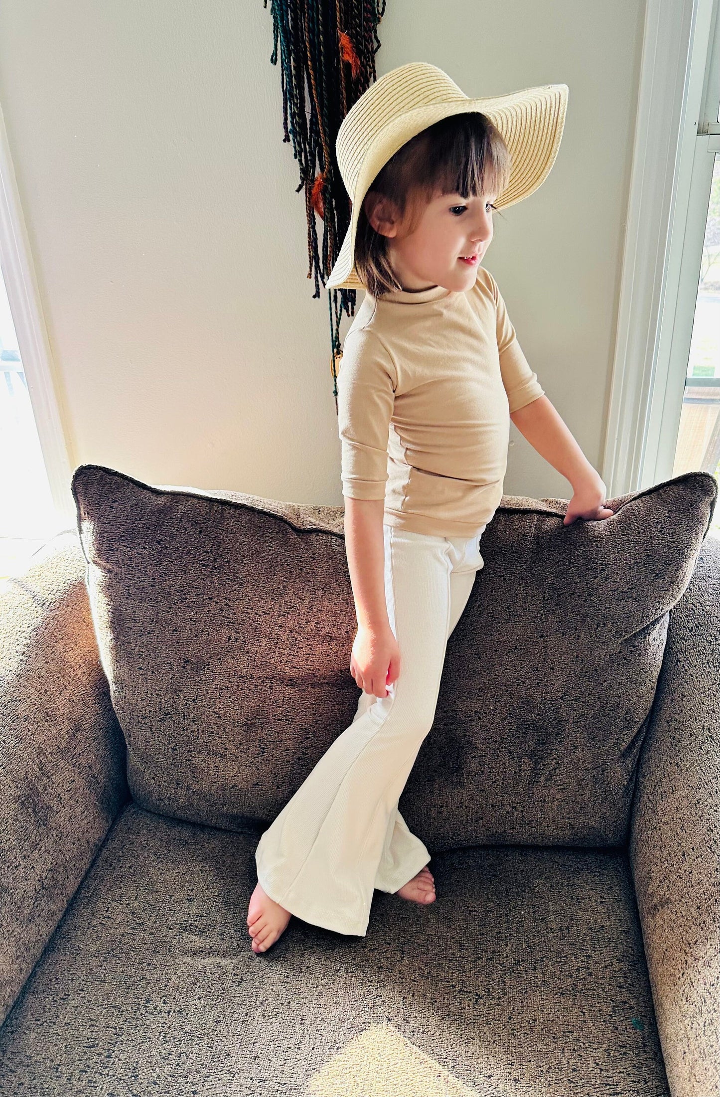 Ivory Corduroy Bells, 3/4 Sleeve shirt|Girls Spring/Summer Outfits|Girls Flare Bell Bottoms|Wholesome Goods Co